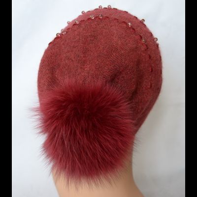 Шапка вязаная с помпоном Vizio Италия 5501 CLP бордовая