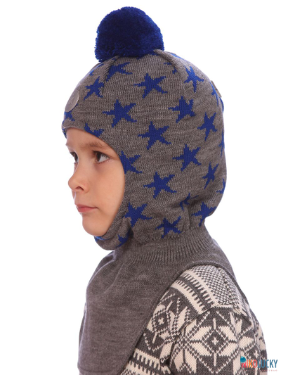 Шапка-шлем "Звездопад" 20202-08, цвет серый, ярко-синий р. 50-52