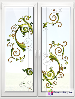 Витражная пленка, витражная пленка самоклеющаяся под заказ,пленочный витраж с цветочным рисунком