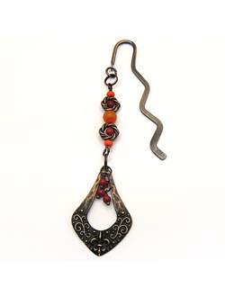 "Пряный вечер". Красивая закладка (9 см) с подвеской из камней
