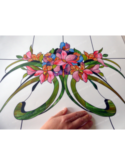 Витражная пленка, витражная пленка самоклеющаяся под заказ,пленочный витраж с цветочным рисунком