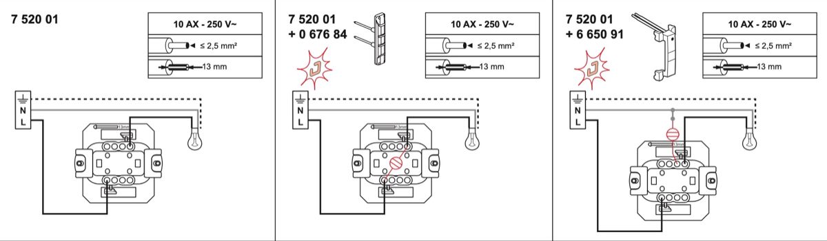 Схема подключения выключателя Legrand 752001