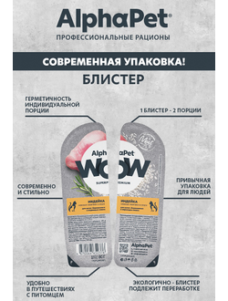 AlphaPet (АльфаПет) WOW Superpremium влажный корм (пауч) для котят, беременных и кормящих кошек индейка в соусе, 80 г