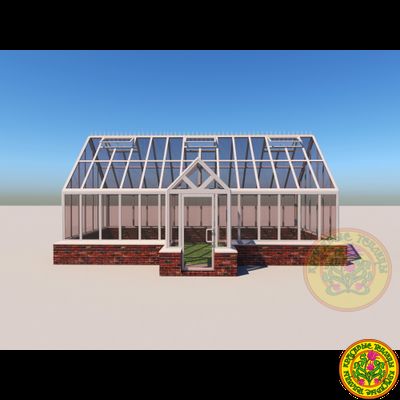 Базовая комплектация теплицы в английском стиле с холлом из стекала и алюминия ЕЛИЗАВЕТА XL размером 8000 х 4000 мм