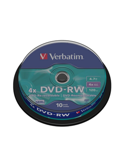 Носители информации DVD-RW, 4x, Verbatim Serl Matt Silver, Cake/10, 43552