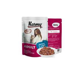 Пауч Karmy (Карми) влажный корм (пауч) для взрослых кошек, лосось в соусе 80 г