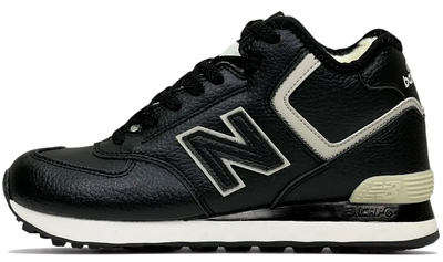 New Balance 574 Mid Black White Leather с мехом женские