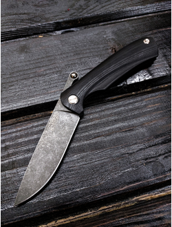 Фрикционный складной нож Микрос+ сталь К110 BlackWash, рукоять G10, цвет черный