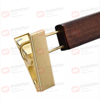 T88BR Вешалка деревянная красное дерево с зажимами и крючком золото L=320 мм