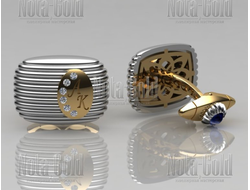 Золотые запонки с инициалами инкрустированные бриллиантами и сапфирами
