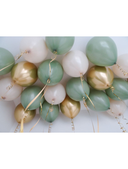 Шары золото, оливковый, белый песок 15 шт под потолок