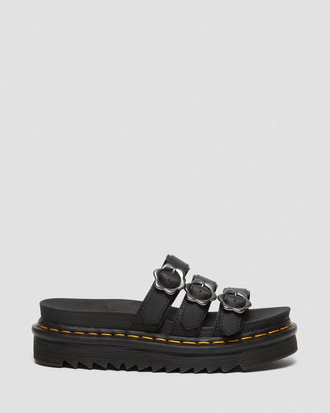 БОСОНОЖКИ DR. MARTENS BLAIRE FLOWER BUCKLE LEATHER SLIDE ЧЕРНЫЕ