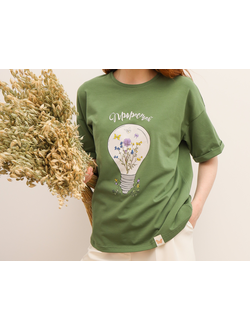 ЖЕНСКАЯ ФУТБОЛКА ОЛИВА "ЦВЕТОЧНАЯ ИДЕЯ" (модификация 1)