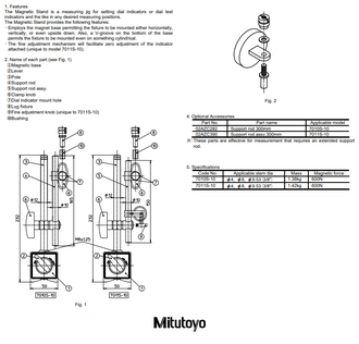 Магнитная стойка Mitutoyo (Штатив) 7011S-10 с микроподачей в комплекте с индикатором часового типа Mitutoyo 2046A