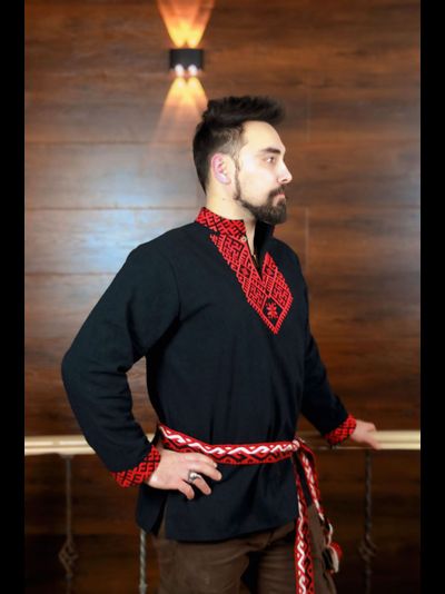 Рубаха из крапивы "Сердечная" со стойкой