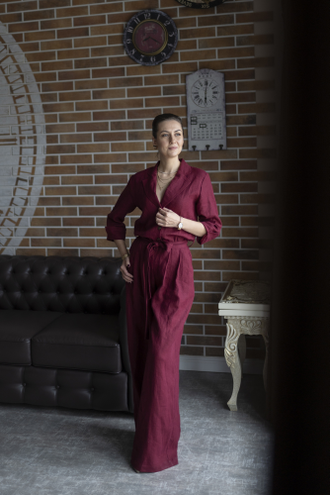 Комбинезон льняной (бордо)