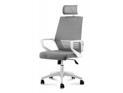 Кресло офисное Эрго серая сетка/серая ткань/белый пластик