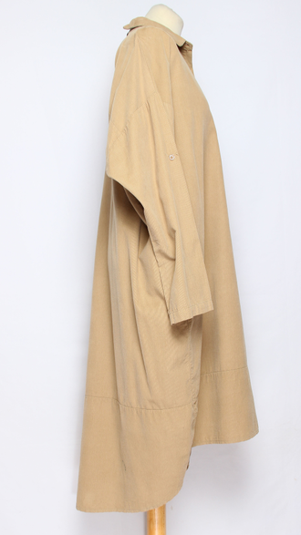 Платье-рубашка Бохо вельветовое "Тюльпан разрез" бежевое до р.52