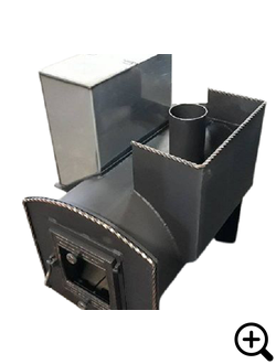 Дровяная банная печь с выносной топкой ФЛАГМАН дверца со стеклом, открытая каменка