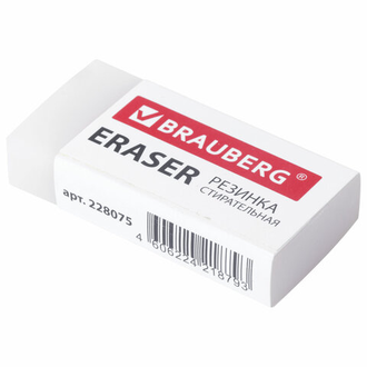 Ластик BRAUBERG "EXTRA", 50х24х10 мм, белый, прямоугольный, экологичный ПВХ, картонный держатель, 228075