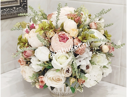 Композиция из искусственных цветов - Пионы Шик № МС045 - Размер 33х33 см - в Москве