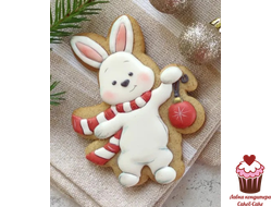 Трафарет+форма "Веселый зайчик с елочной игрушкой​"