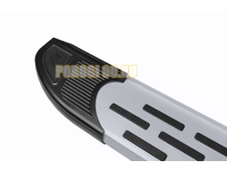 Пороги алюминиевые "Premium Silver" 2000 серебристые Slitkoff для Volkswagen TERAMONT (2018-2025)