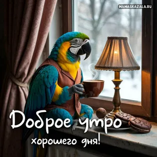 Картинка доброе утро и попугай с чаем