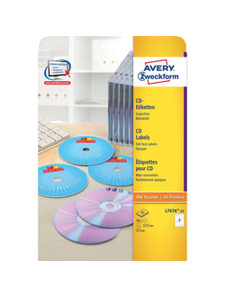 Этикетки самоклеящиеся для CD/DVD, 17см, 50 шт, Avery Zweckform, L7676-25