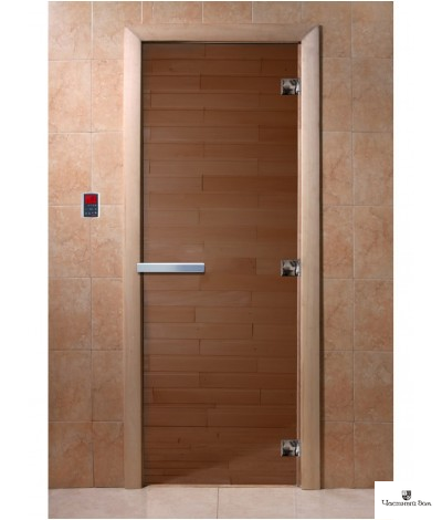 Дверь стеклянная для бани и сауны Бронза  8мм Ольха