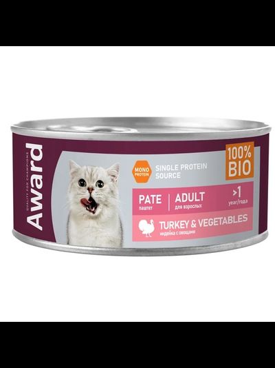 AWARD (Эворд) влажный корм (консерва) паштет для кошек индейка и овощи, 100 г