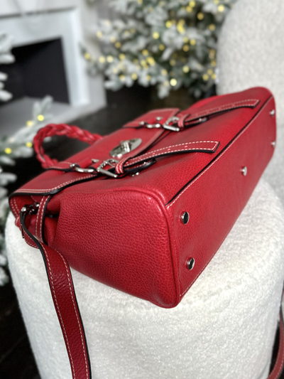 Женская сумка портфель из натуральной кожи красного цвета, Vera Pelle Italy. Арт. 024585