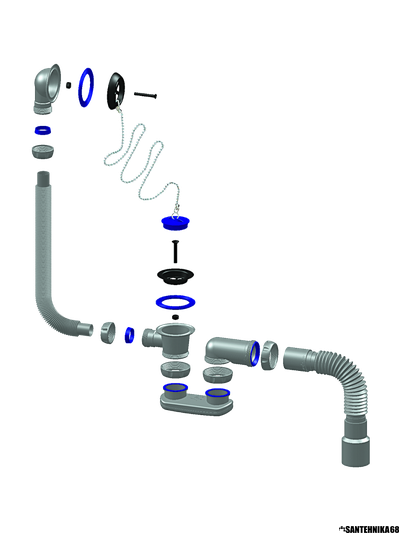 Сифон для ванны с переливом и пробкой Unicorn S12