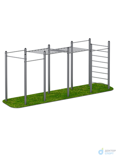 Рукоход двойной двухуровневый, 5 турников и шведская стенка