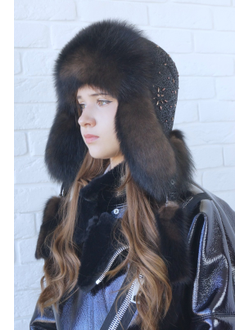 Ушанка "Полярная звезда" цвет черно-коричневый + тоффи