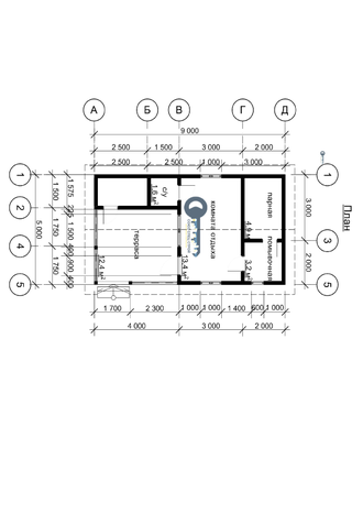 Б-01 ГАБАРИТНЫЕ РАЗМЕРЫ: (5Х9М) 1 ЭТАЖ, ОБЩАЯ ПЛОЩАДЬ: 45М²