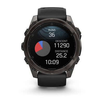 Умные часы Garmin Fenix 8 - 51 мм, AMOLED Sapphire, Titanium, угольно-серый DLC, пепельно-черный силиконовый ремешок (010-02905-21)