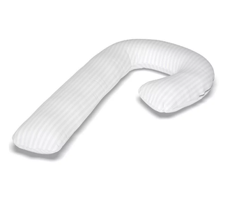 Подушка обнимашка формы J размер 280 см с наполнителем антистресс шарики  + наволочка на молнии сатин страйп белый