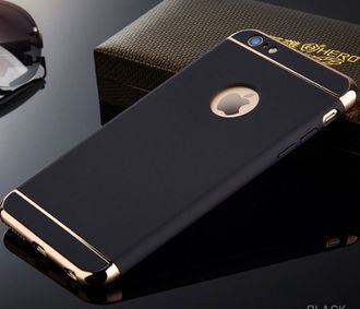 Защитная крышка iPhone 6/6S противоударная с вырезом под логотип, золотисто-черная