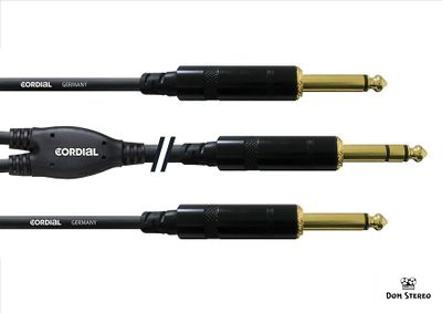 Фото разъемов на проводе Cordial CFY 1.5 VPP кабель Y-адаптер джек стерео 6.3мм—2 джека моно 6.3мм