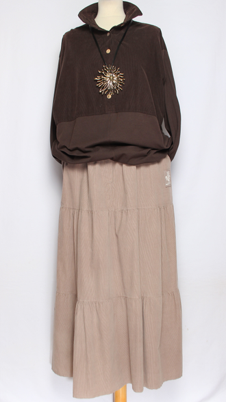 ЮБКА Бохо  "Вельвет ярусы"  бежевая, хаки до р.54