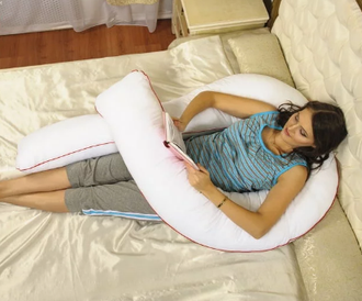 Подушка для беременных U 340 см с шариками антистресс внутри + наволочка на молнии хлопок Слоники