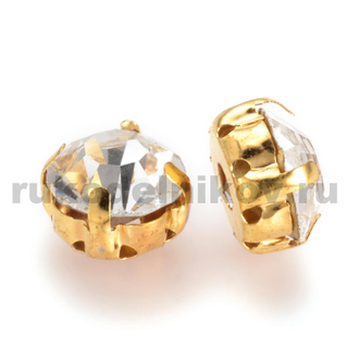 стразы в цапах, 6 мм, бесцветные, цапа-цвет золото, 20 шт/уп
