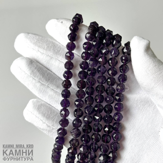 Аметист многогранник в треугольной огранке 5,8-6,2 мм, цена за нить 19 см