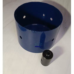 Коронка биметаллическая диаметр 200 мм глубина 100 мм + держатель с креплением шестигранник 13 мм для дрели