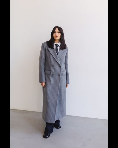 Пальто шерстяное в полоску