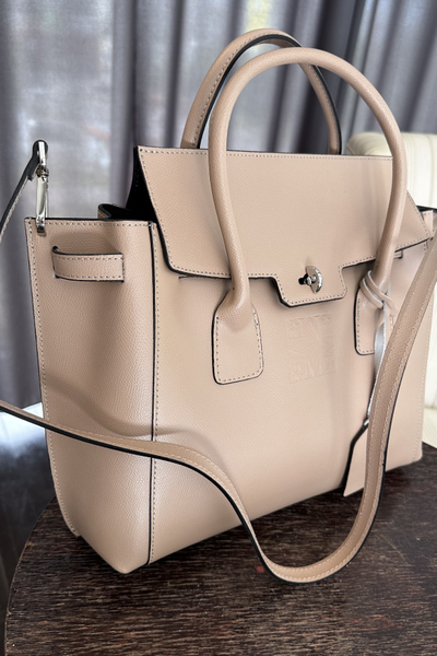 Женская пудровая форматная сумка из натуральной толстой кожи Vera Pelle  022032