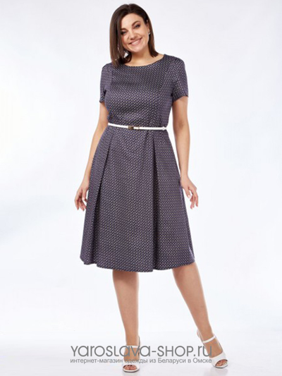 Женское платье А-силуэта темного синего цвета в мелкий рисунок