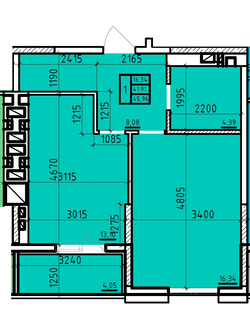 Однокомнатная 45.96 кв.м. ЦЕНА: