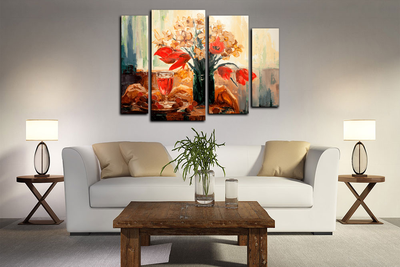 Модульная картина "Цветы и вино"